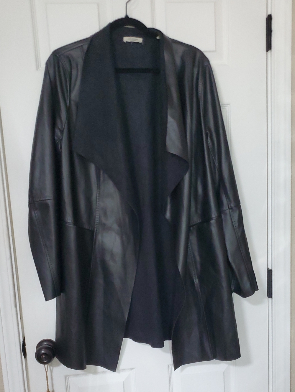 Black Women's Faux Leather Drape Coat